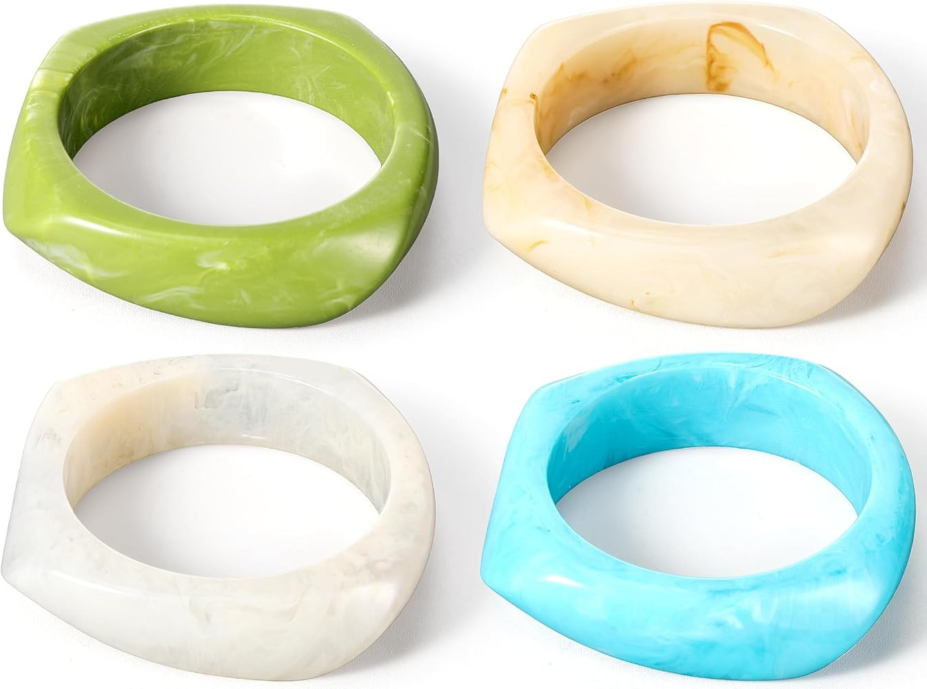 4 Pcs Colorful Square Acrylic Resin Bangle Bracelet Wide Geometric Irregular Wristbands Women | Amazon (US)