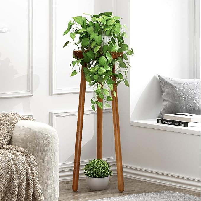 11.8" Round 30" Tall Wood Plant Stand | Teak Wood Accent Stool | Accent Table |Side Table | Amazon (US)