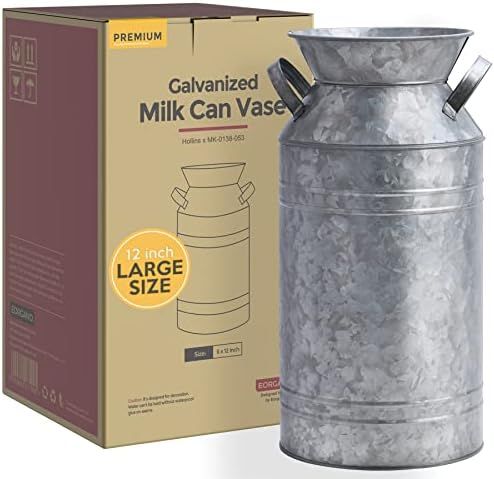 12" Tall Large Galvanized Metal Farmhouse Tin Milk Can for Front Porch Decorative, Rustic Antique Ta | Amazon (US)