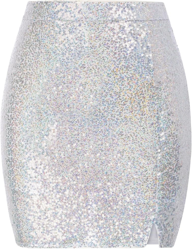 JASAMBAC Womens Sequin Skirt Sparkle High Waist Split Bodycon Mini Skirts with Shorts Club Night ... | Amazon (US)