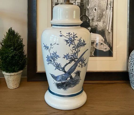 Vintage Blue & White Ginger Jar Lamp - Etsy | Etsy (US)