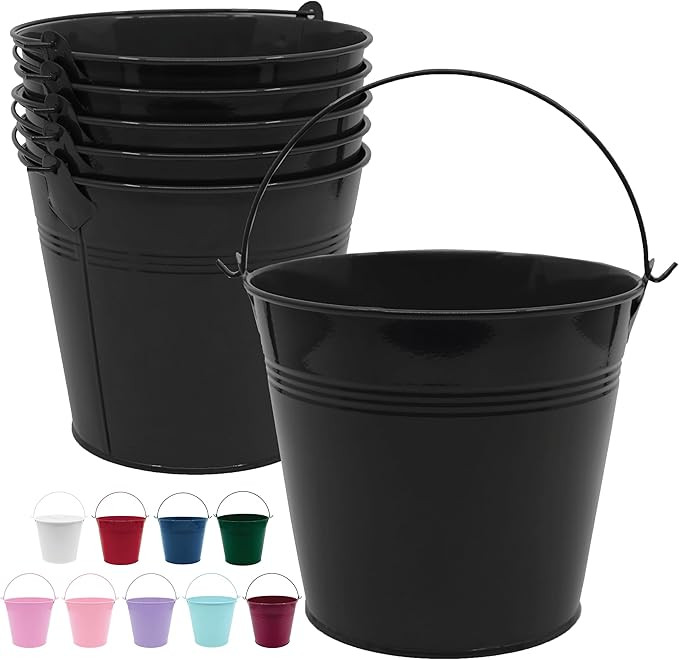 Trio Lifestyle 6 Pack Black Metal Buckets with Handle - 6 inch Colored Galvanized Tin Pails, Best... | Amazon (US)