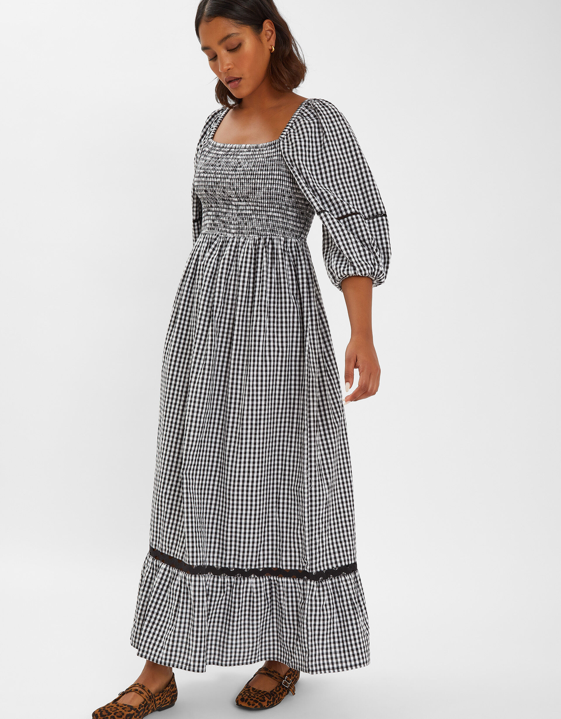Gingham Puff Sleeve Maxi Dress Black | Accessorize (Global)