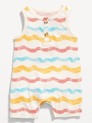 Unisex Printed Sleeveless Jersey-Knit Henley Romper for Baby | Old Navy (US)