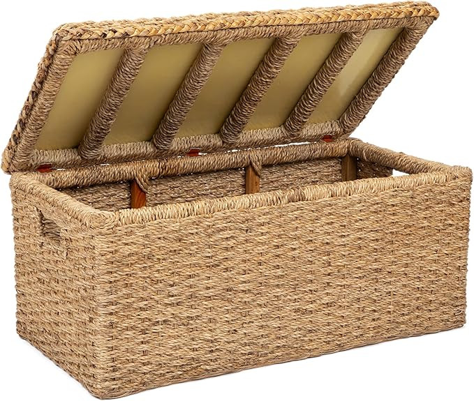 Handwoven Wicker 35" Banana Leaf Rattan Storage Trunk and Chest Seagrass XL Organizers with Lid, ... | Amazon (US)