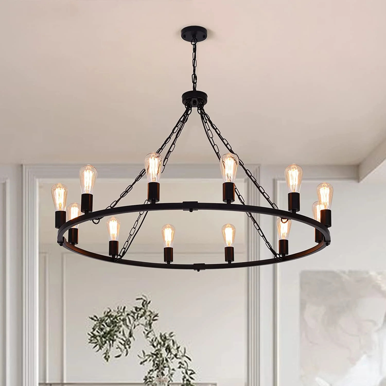Ganeed Farmhouse Chandelier Metal, 39 Inch 12-lights Rustic Wagon Wheel Chandelier Light Fixture,... | Walmart (US)