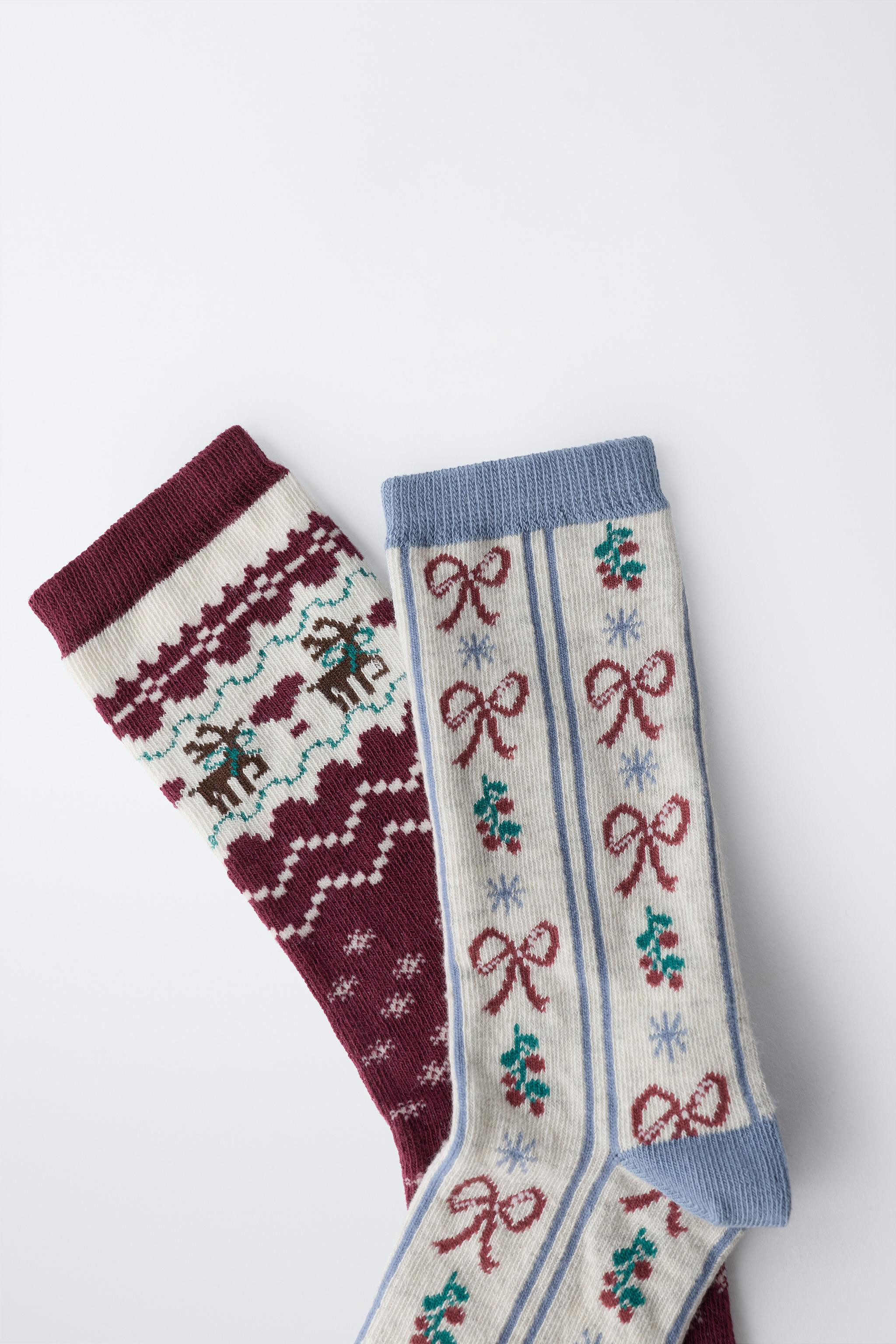 TWO-PACK OF LONG SOCKS WITH GREEK KEY AND BOW PRINT | Zara US