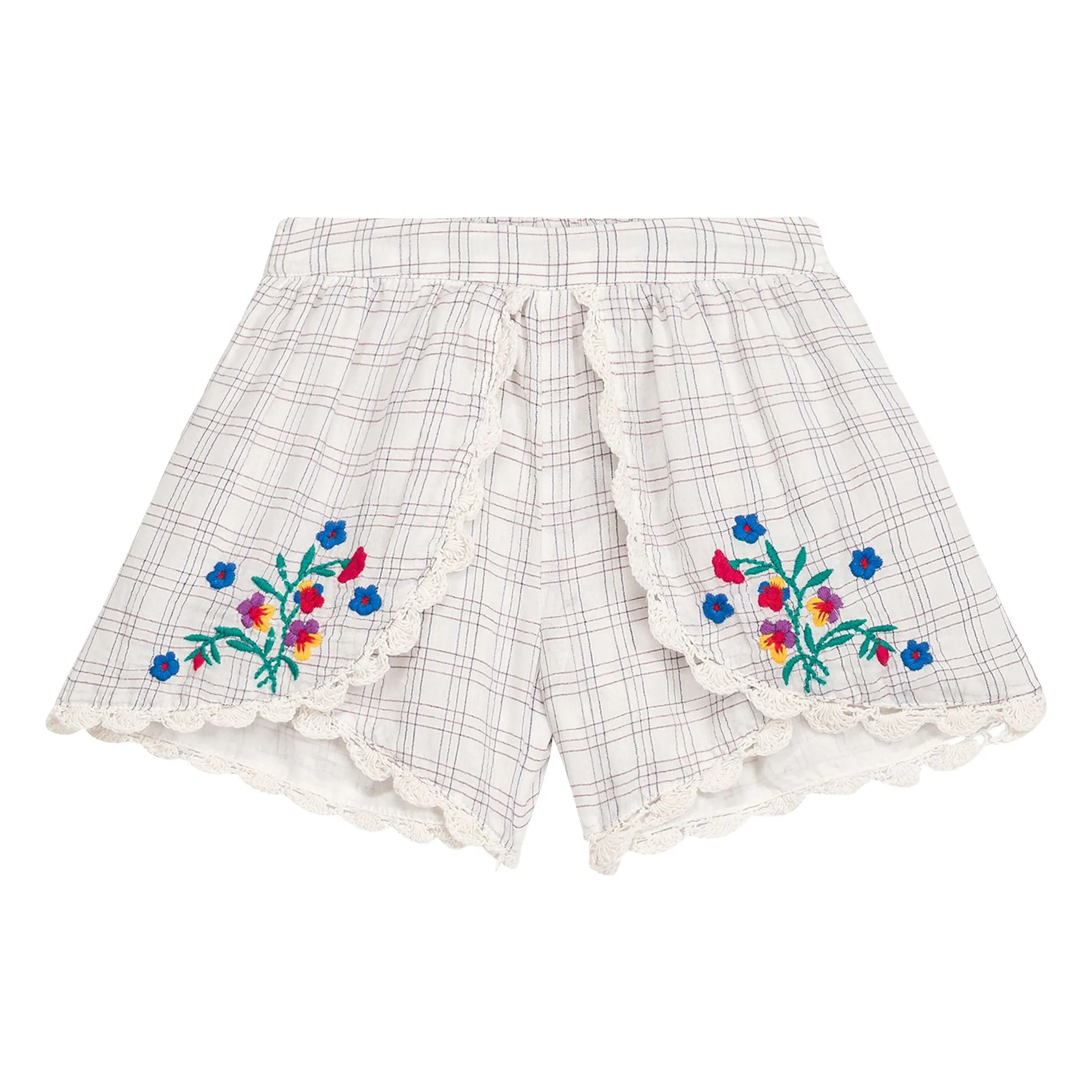 Asya embroidered shorts Organic cotton checks | Cream | Smallable