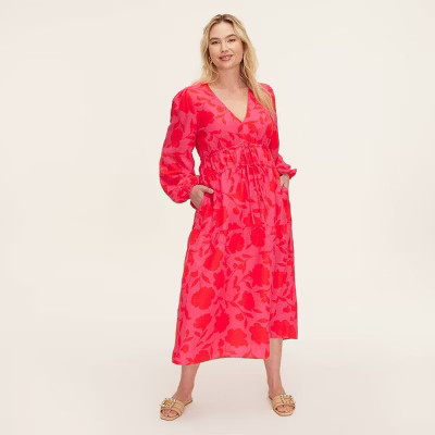 Women's Classic Rose Linen Long Sleeve Maxi Dress - kate spade new york x Target Pink/Red | Target