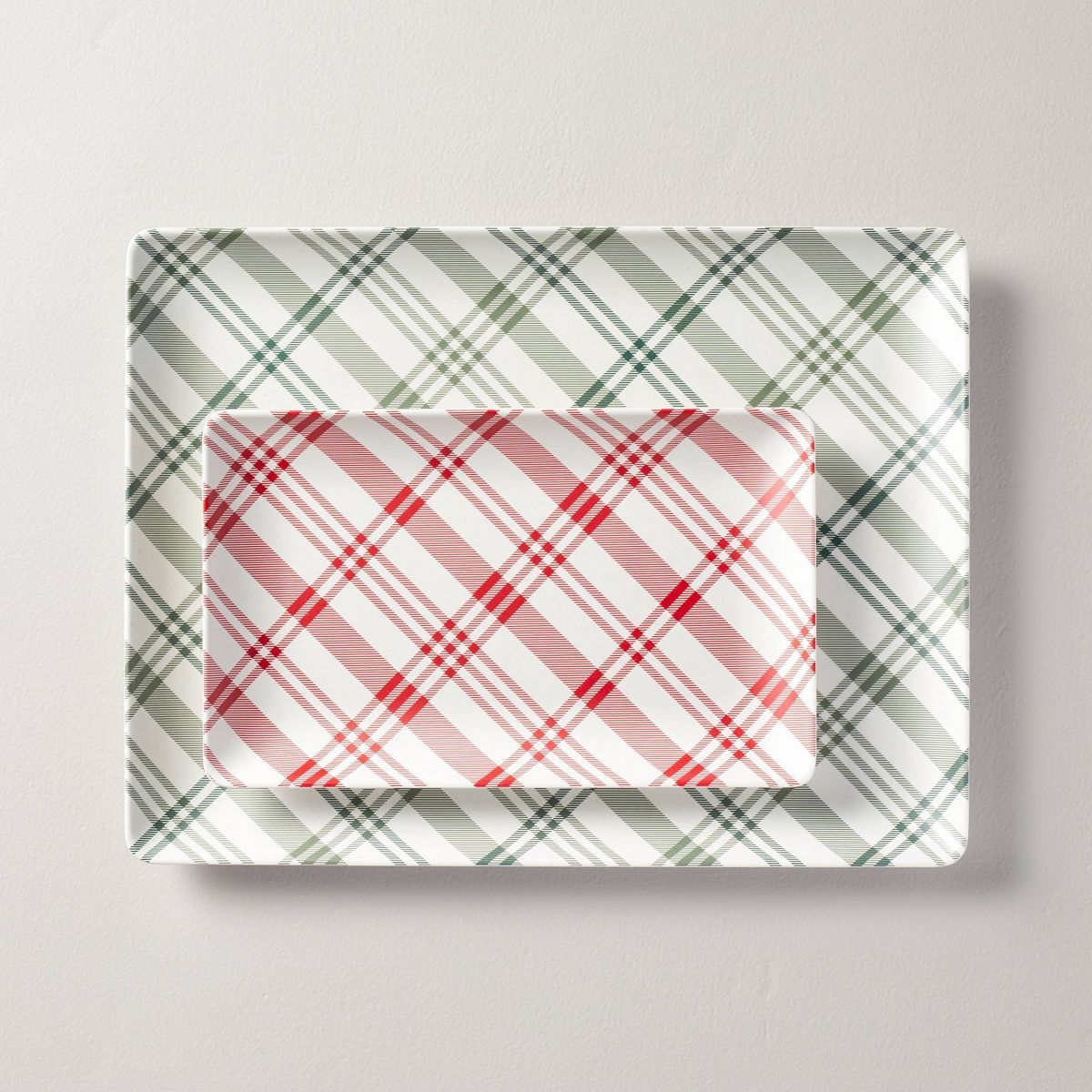 2pc Plaid Melamine Christmas Serving Trays Red/Green/Cream - Hearth & Hand™ with Magnolia | Target