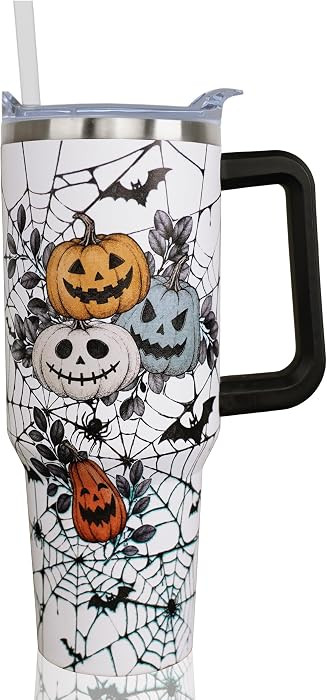 40 oz Halloween Tumbler with Handle and Straw, Reusable Stainless Steel Insulated Pumpkin Tumbler... | Amazon (US)