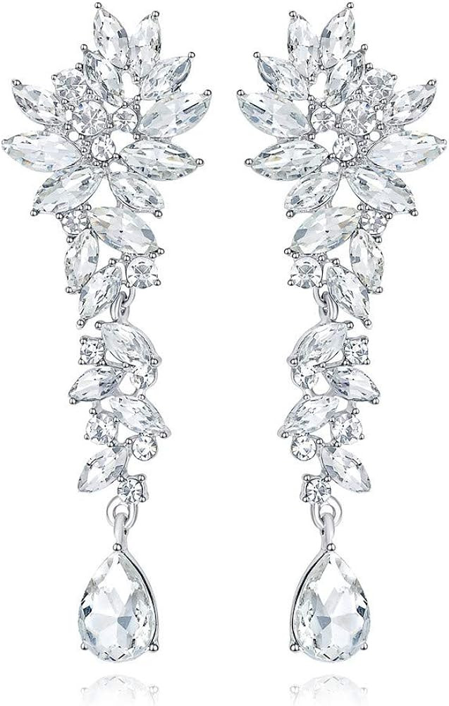 mecresh Bridal Wedding Teardrop Marquise Crystal Cluster Chandelier Dangle Earrings for Women Val... | Amazon (US)