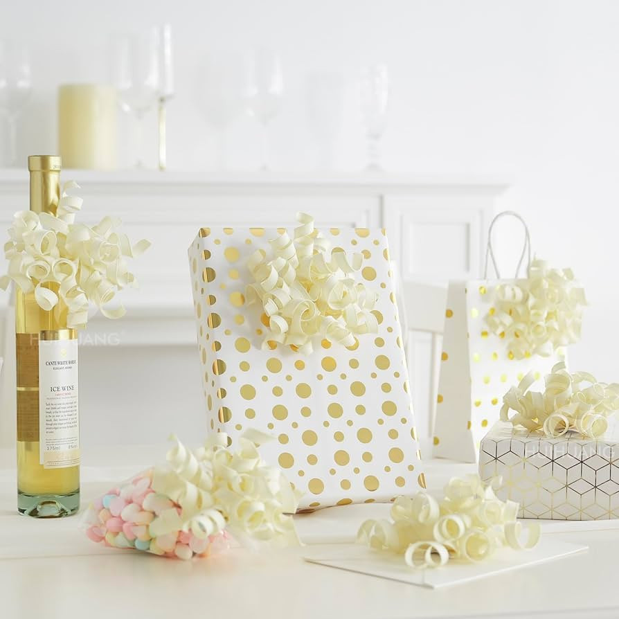 HUIHUANG Ivory Bows for Gift Wrapping, White Curly Ribbon Bows Self Adhesive Burst Gift Bow for P... | Amazon (US)