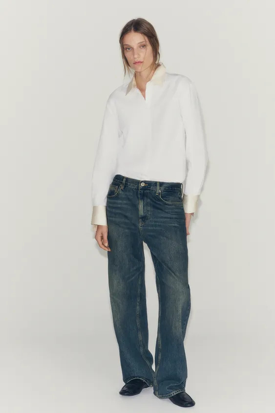 ZW COLLECTION COMBINED POPLIN SHIRT | Zara UK
