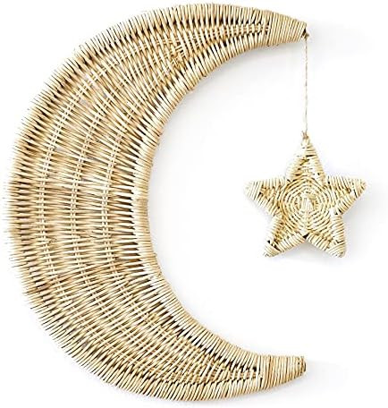 BEBE BASK Handmade Rattan Moon Wall Décor with Hanging Star - Moon Decor - 100% Natural Organic ... | Amazon (US)