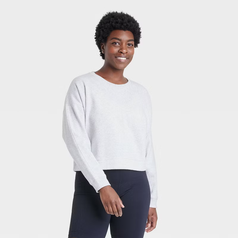 Women's Cotton Fleece Crewneck Cropped Sweatshirt - All in Motion™ | Target