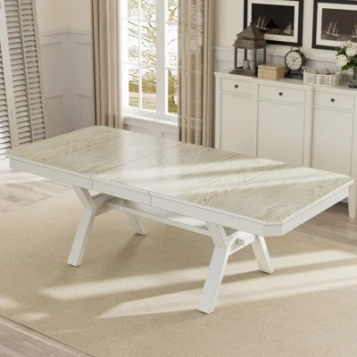 Solid Wood Extendable Dining Table For 6-10 People, Farmhouse Expandable Kitchen Table, Wood Rectangular Dinner Tables For Dining Room | Wayfair North America