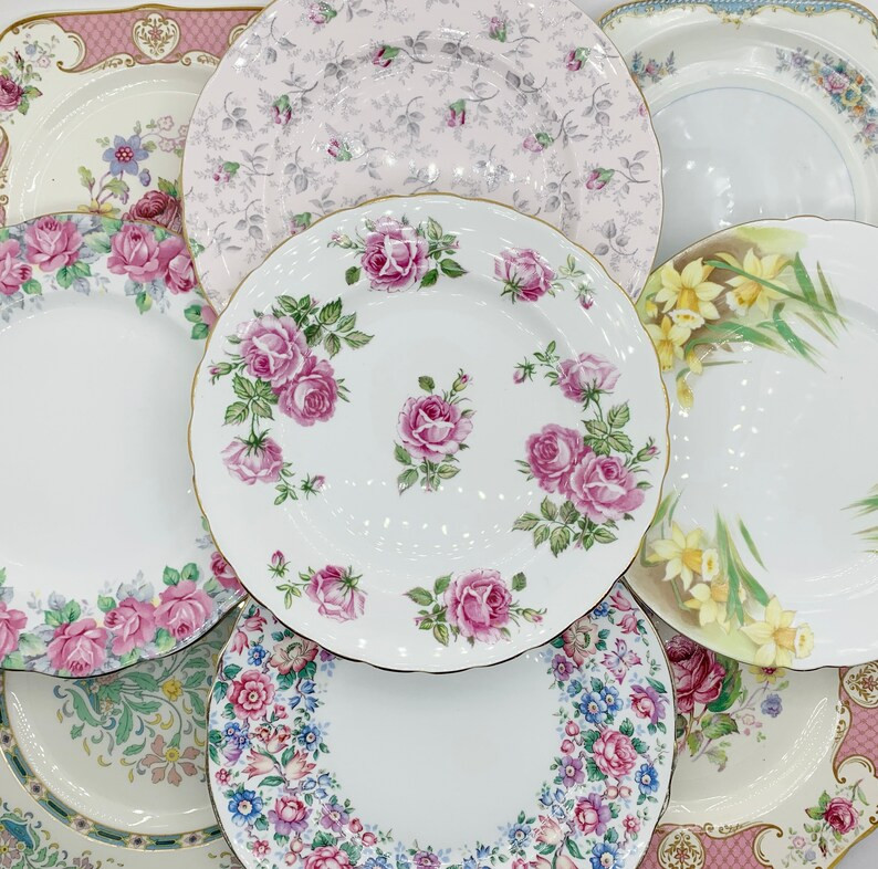 8” Vintage Mismatched Plates -Mix and Match Luncheon Salad Plates - Tea Party Decor- Bulk Weddi... | Etsy (US)