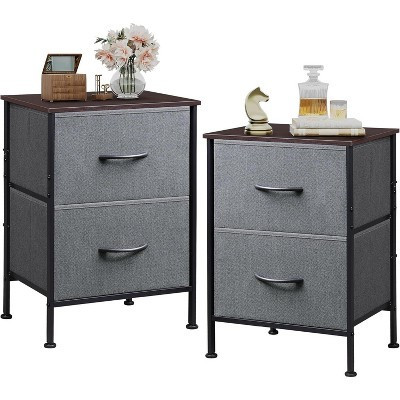 Nightstand Set of 2, 2 Drawer Dresser for Bedroom, Bedside Furniture, End Table with Fabric Bins for Bedroom, Closet, College Dorm, Dark Grey | Target