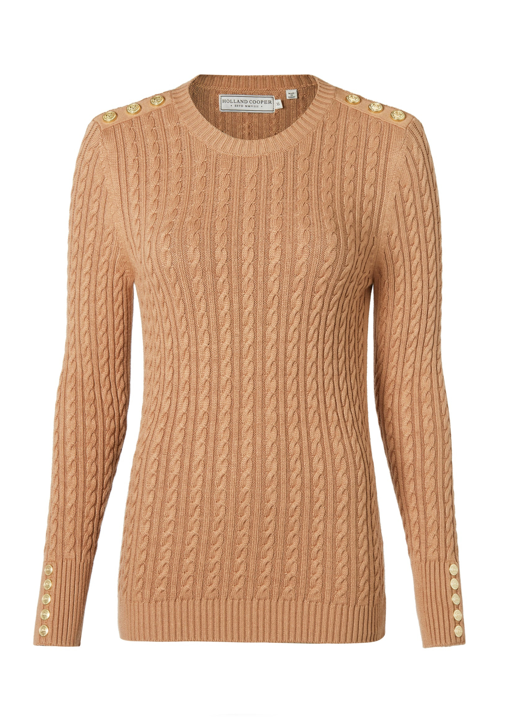 Seattle Cable Crew Knit (Dark Camel) | Holland Cooper