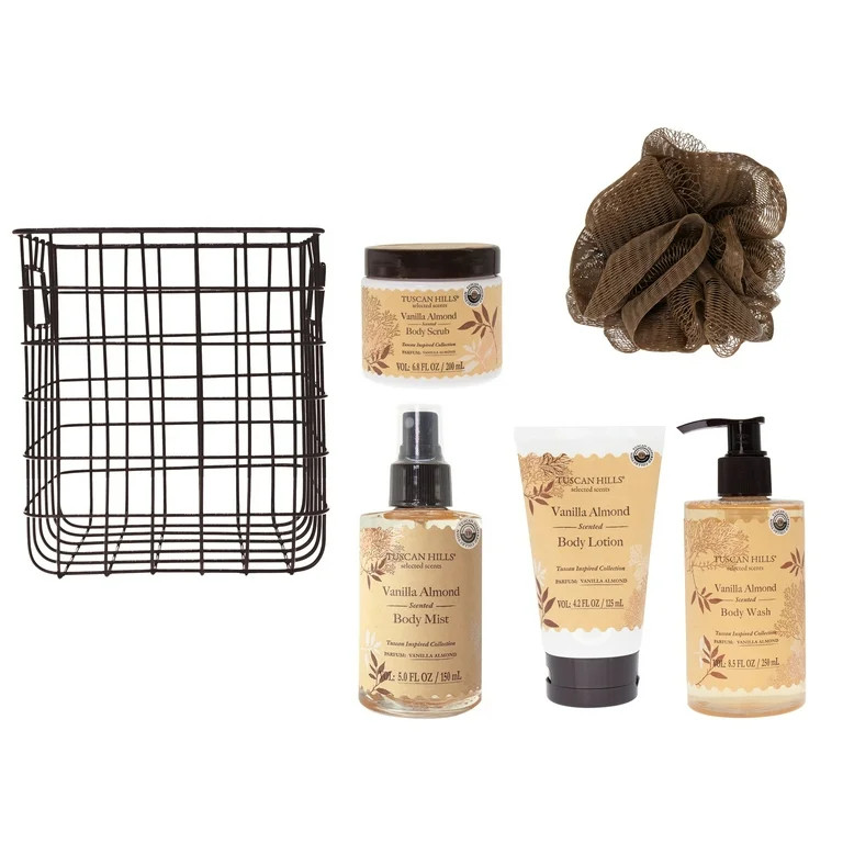 Tuscan Hills Body Care Gift Set with Shower Caddy, Vanilla Almond Scent, 6 Piece | Walmart (US)