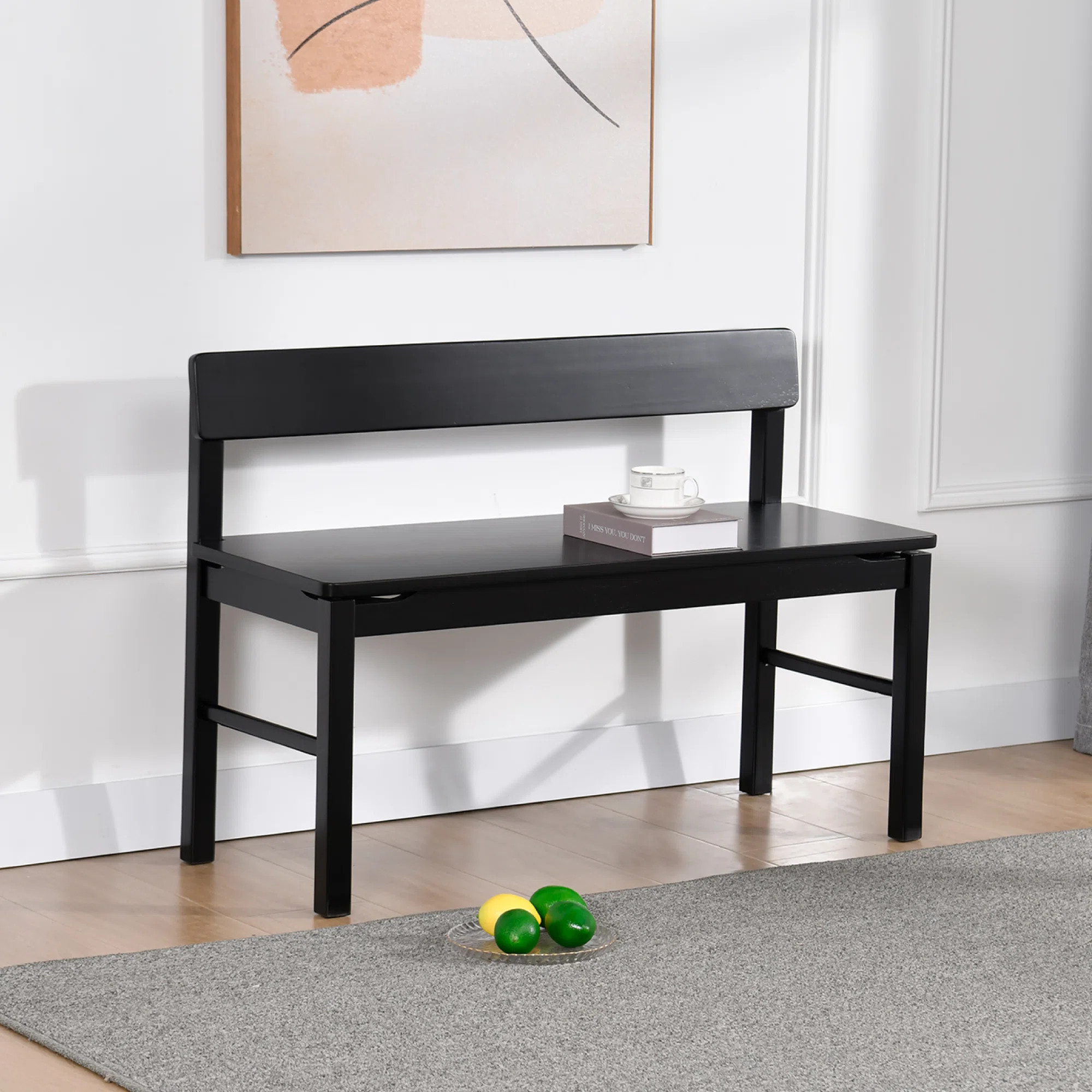 39.8" Wide Modern Minimalist Design Black Solid Wood Dining Bench | Wayfair North America