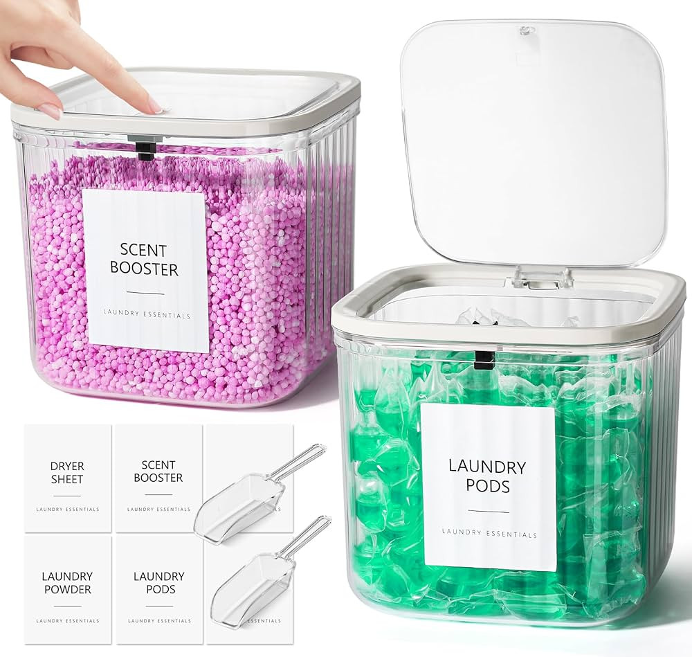 Laundry Pods Container, 2 Pack 2.91 qt./93 fl oz Laundry Powder Holder Dispenser for Laundry Room... | Amazon (US)