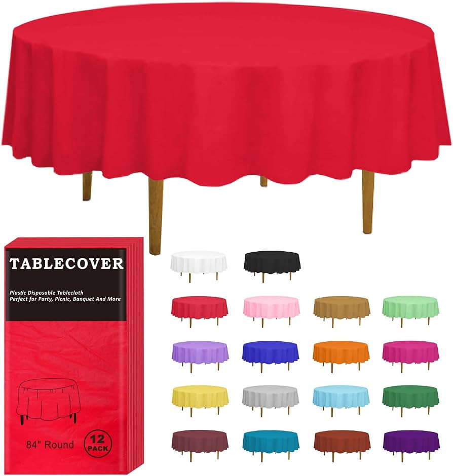 D&Z Plastic Table Cloth Disposable, 12 Pack Red Round Tablecloth Individually Wrapped for Indoor&... | Amazon (US)