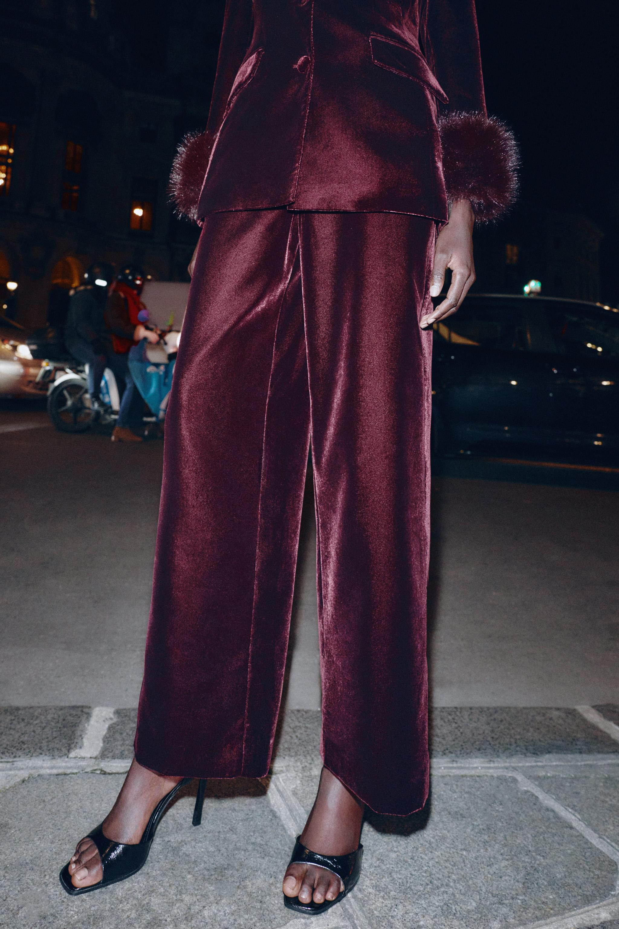 VELVET WIDE-LEG TROUSERS | Zara UK