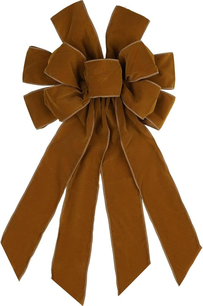 Large Tan Velvet Christmas Bow 11.42"x20.87" - Premium Flocked Holiday Wreath Decoration for Indo... | Amazon (US)