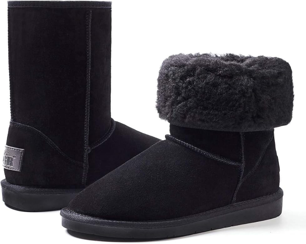 Women's Classics Winter Snow Boots Cow Suede Leather Mid-Calf Fur Lined Warm Shoes Outdoor Ankle ... | Amazon (US)