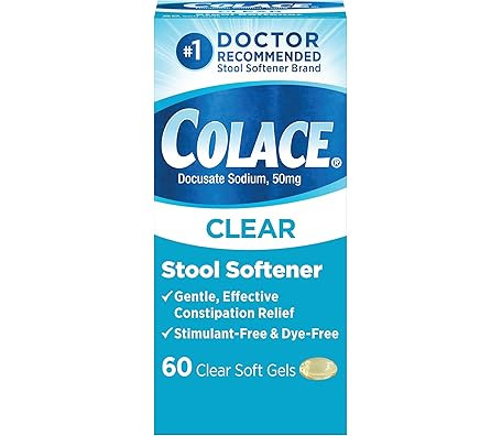 Colace Clear Stool Softener Soft Gel Capsules Constipation Relief 50mg Docusate Sodium Doctor Rec... | Amazon (US)