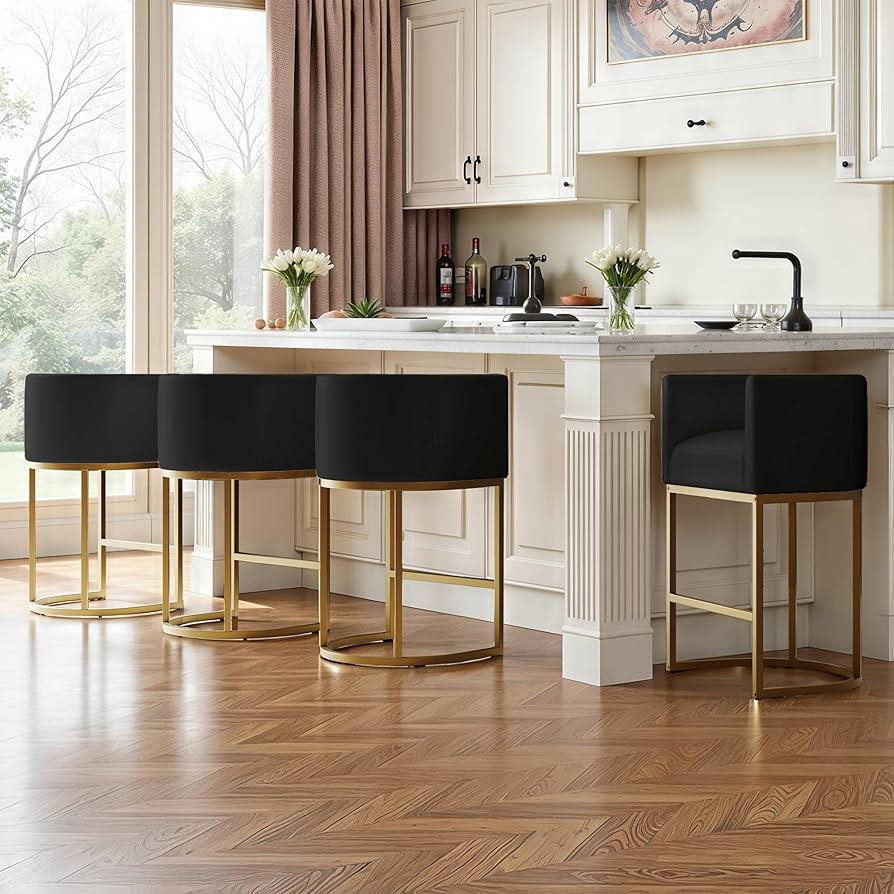 Modern Counter Height Bar Stools,Bar Stools Set of 4,Faux Leather Upholstered Barrel Barstools wi... | Amazon (US)