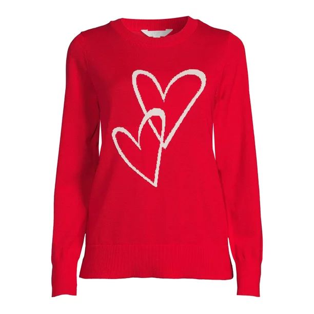 Time and Tru Women's Long Sleeve Hearts Sweater - Walmart.com | Walmart (US)