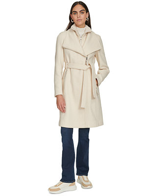 Calvin Klein Womens Wool Blend Belted Wrap Coat, Created for Macys - Macy's | Macy's