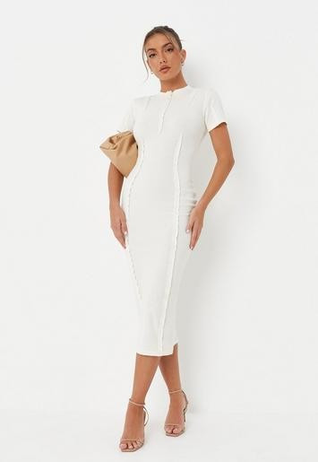 Missguided - Cream Exposed Seam Crew Neck Midaxi Dress | Missguided (UK & IE)