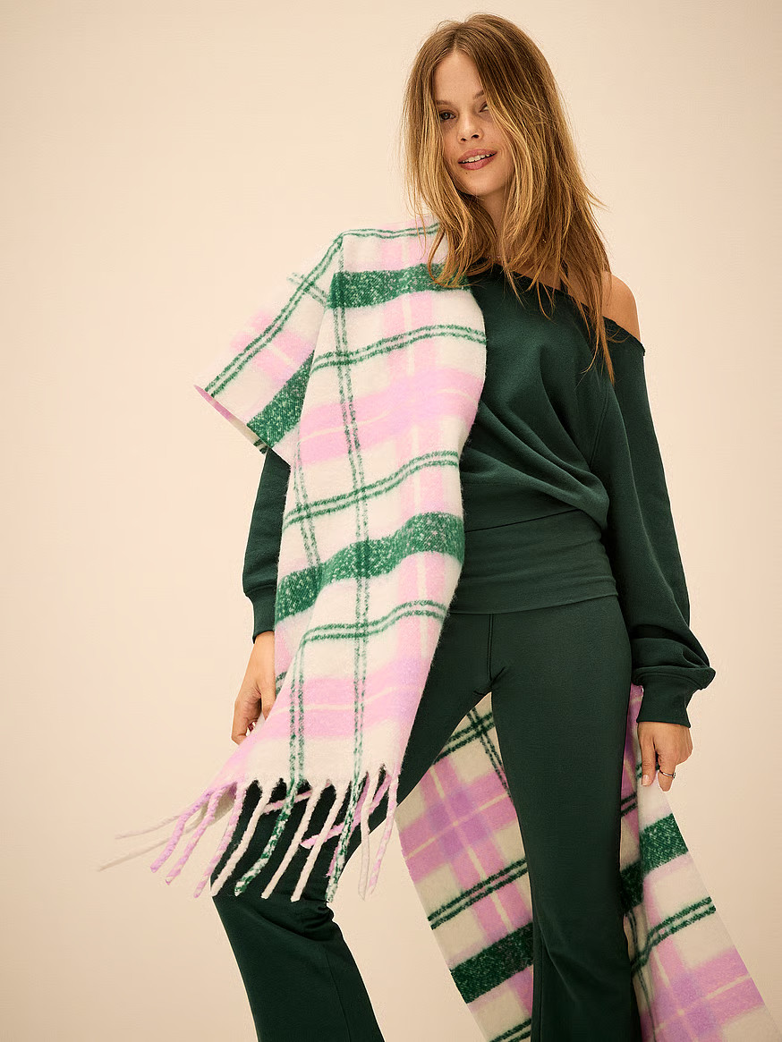 Buy Oversized Scarf, Winter White Hushed Lilac Plaid - Order Cold Weather online - PINK US | Victoria's Secret (US / CA )