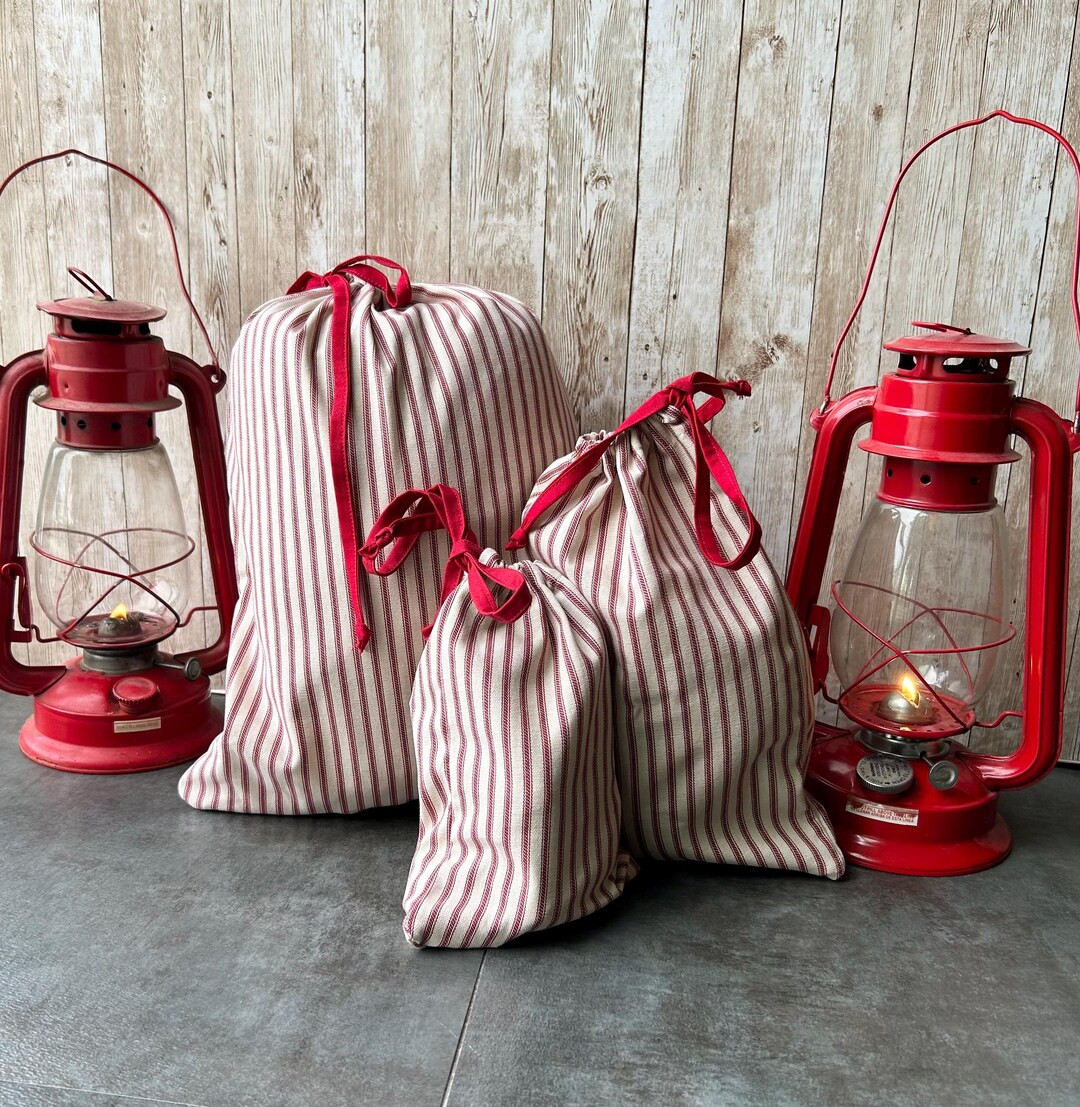 Striped Cotton Drawstring Gift Bag: Reusable Farmhouse Style Santa Sac - Etsy | Etsy (US)