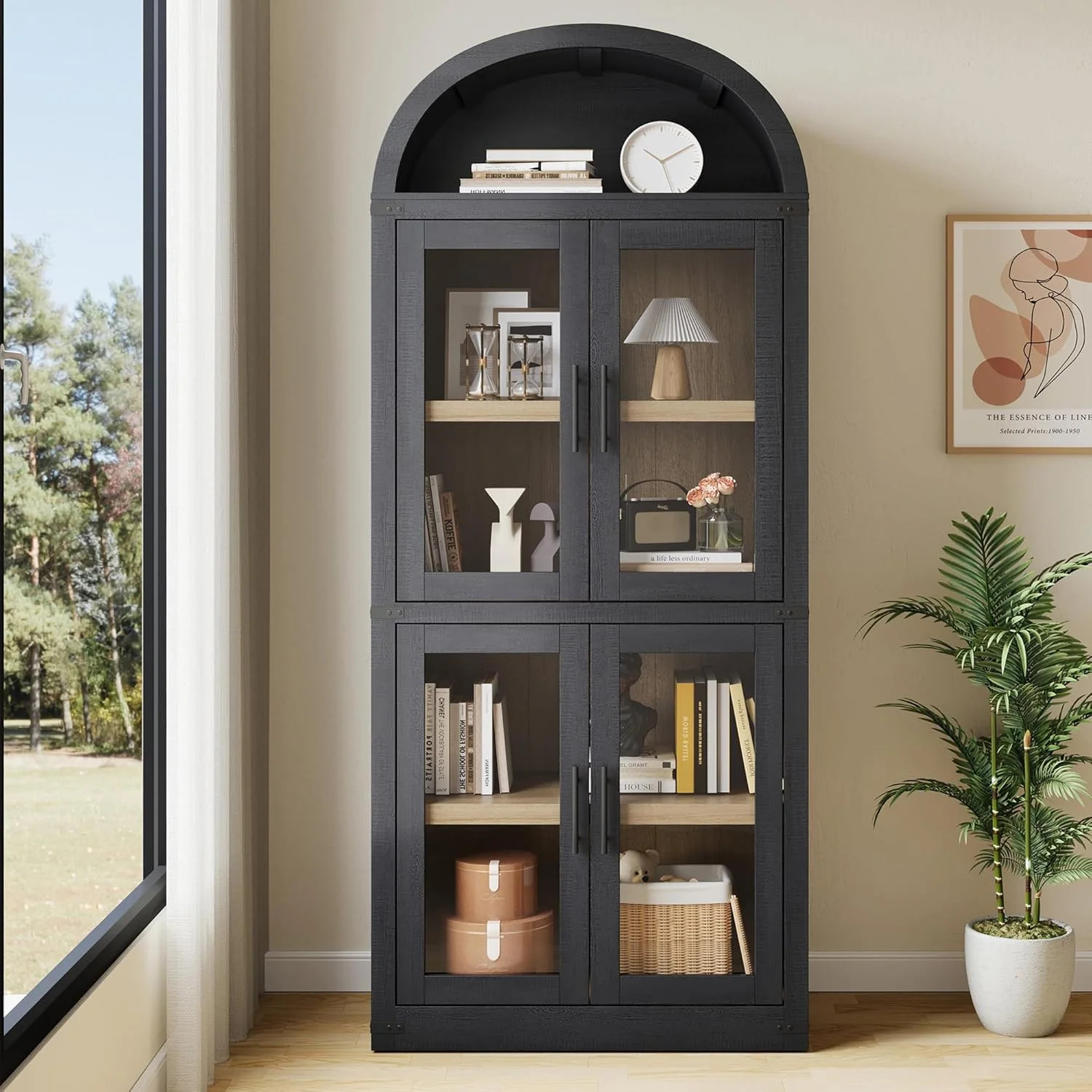 Shop Online Arched Bookshelf with Doors - Glass Doors - 15.83 inches deep by 71.4 inches tall rus... | Walmart (US)