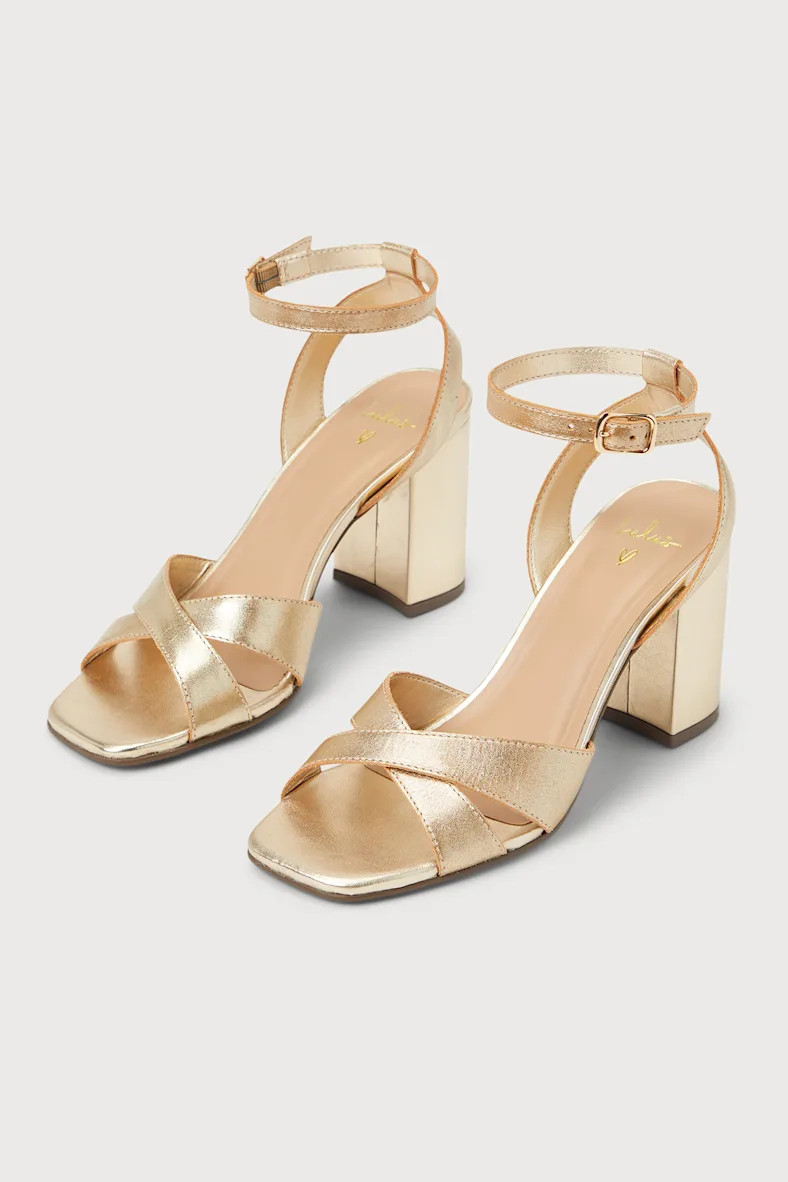 Alzira Gold Metallic Leather Ankle Strap High Heels | Lulus (US)