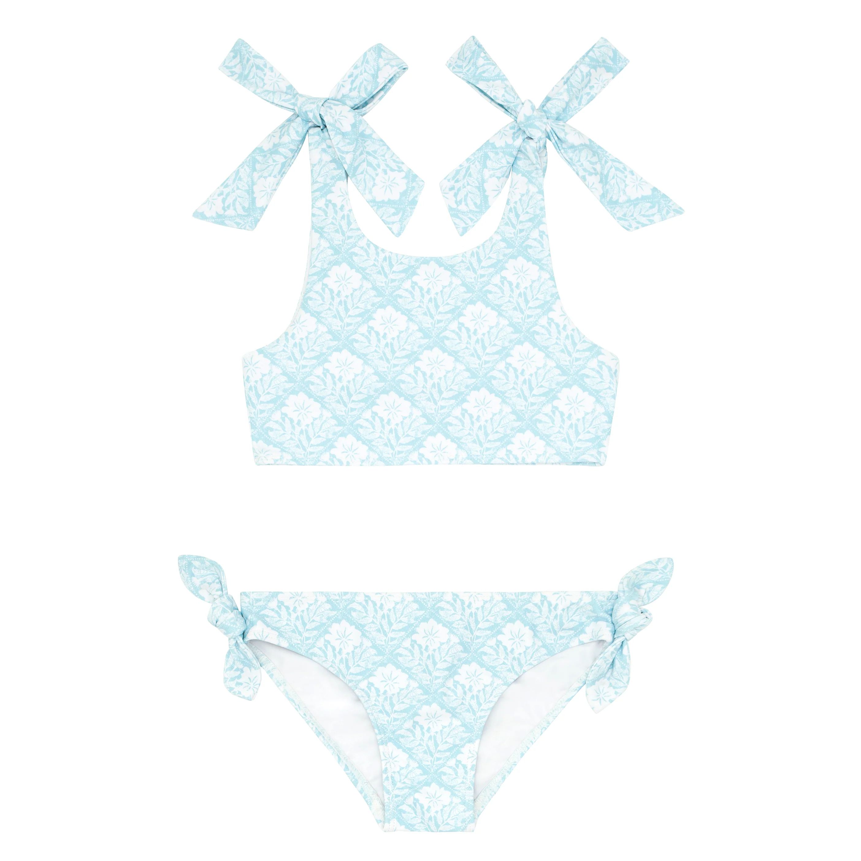 girls plumeria quilt tie-knot bikini | minnow