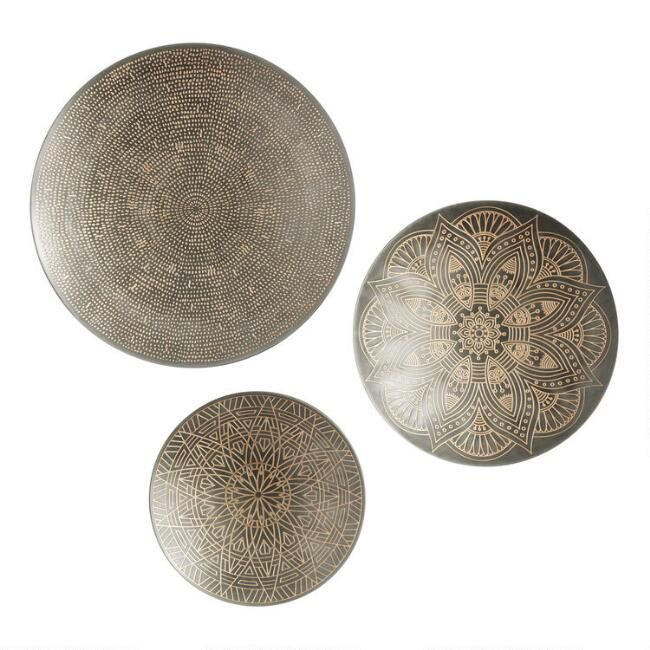Zinc and Gold Metal Etched Disc Wall Art Set of 3 | World Market