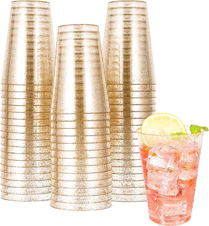 50pcs 14OZ Gold Plastic Cups, Disposable Gold Glitter Plastic Cups, Clear Plastic Cups Tumblers, ... | Amazon (US)