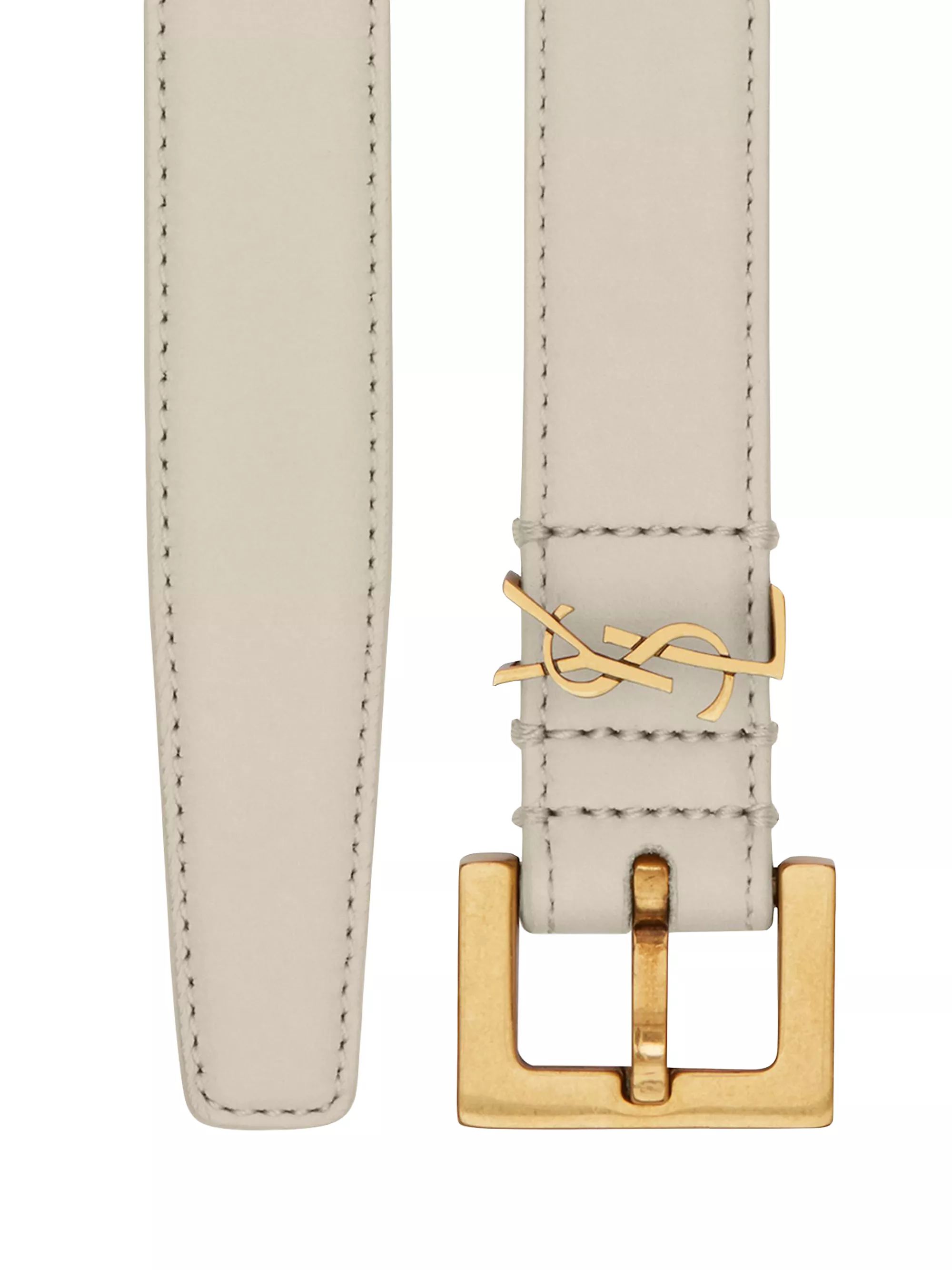 Cassandre Thin Belt with Square Buckle in Grained Leather | Saks Fifth Avenue