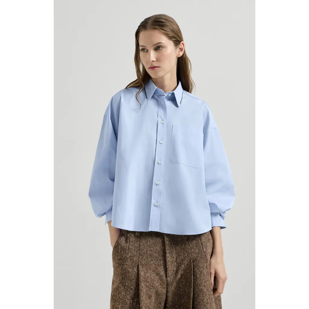 Brunello Cucinelli Cotton poplin shirt with shiny details in Oxford Blue at Nordstrom, Size Xx-Small | Nordstrom