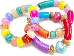 Multi Color Stretch Chunky Beaded Stackable Bracelets for Women- Layering Bead Strand Statement W... | Amazon (US)