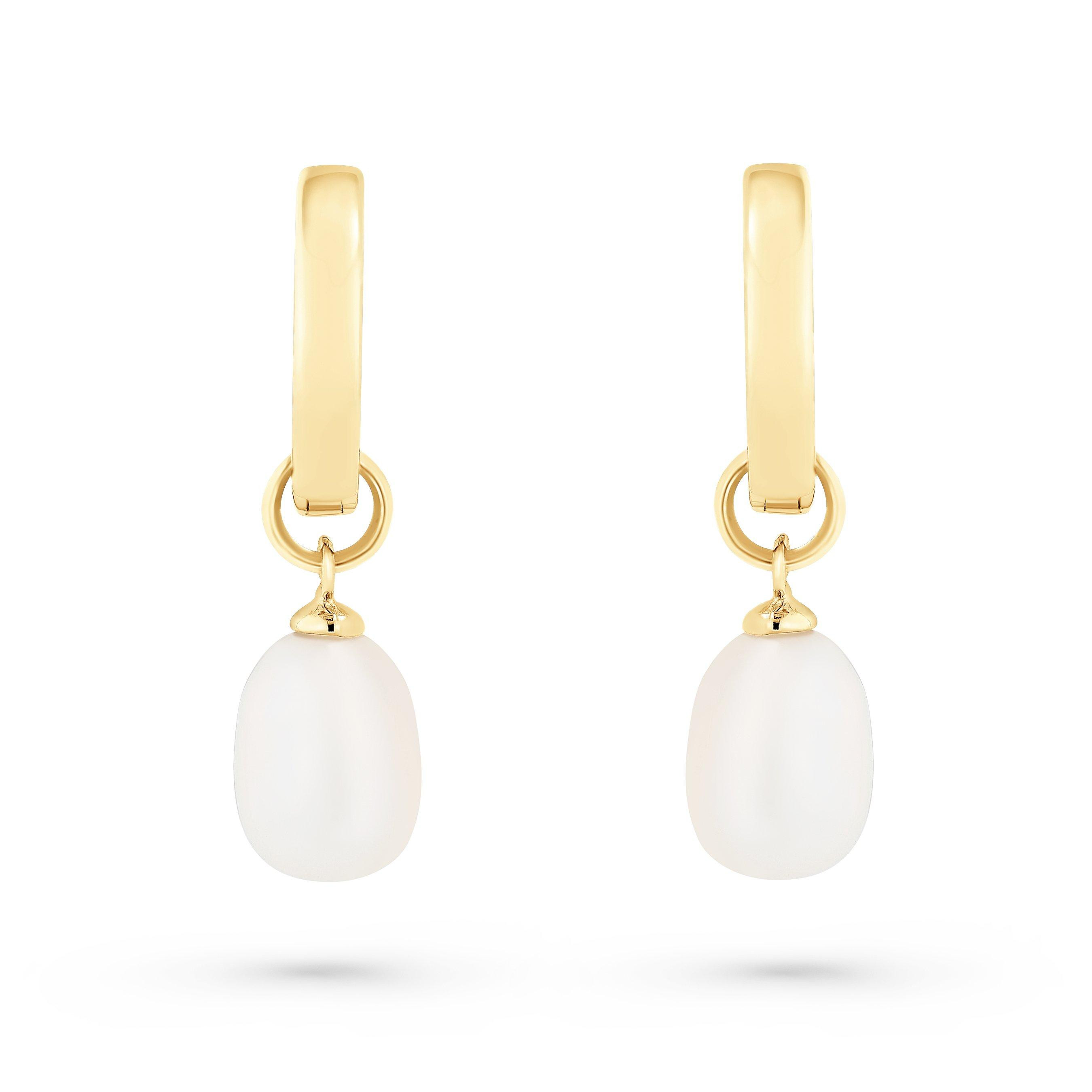 Beaverbrooks Yellow Gold Plated Freshwater Pearl Hoop Drop Earrings | 0156632 | Beaverbrooks | Beaverbrooks