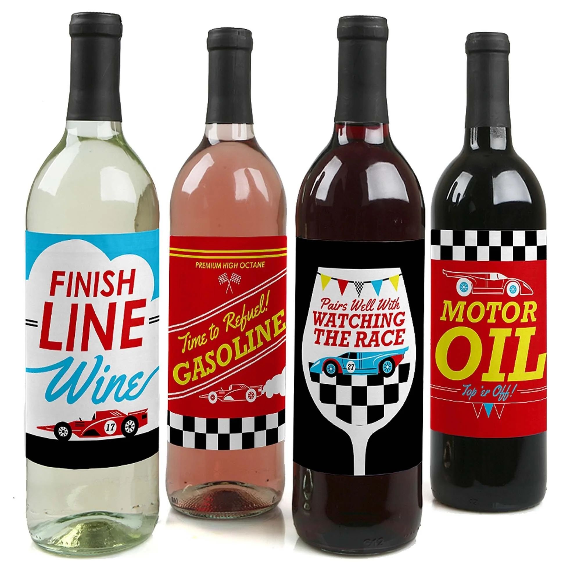 Let's Go Racing - Racecar - Wine Bottle Gift Labels - Race Car Party Decorations for Women and Me... | Big Dot of Happiness