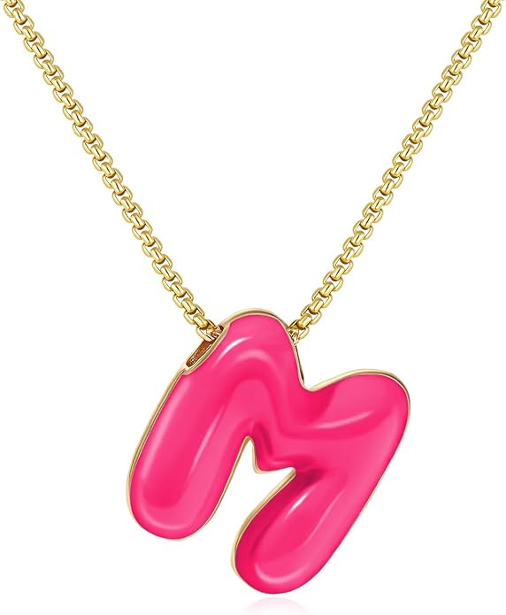 KissYan Bubble Letter Necklace for Women,14K Gold Plated Enamel Colorful Balloon Initial Pendant ... | Amazon (US)