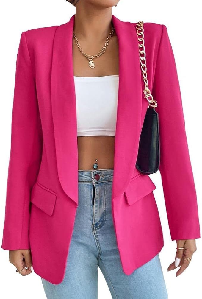 Womens Casual Blazers Open Front Long Sleeve Blazer Work Office Pockets Jackets | Amazon (US)